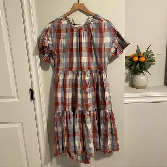 NWT Ulla Johnson Red Blue Plaid Mini Dress 2 - Picture 9 of 13